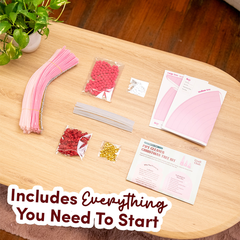 PASTEL PINK - Christmas Tree Pipe Cleaner Craft Kit