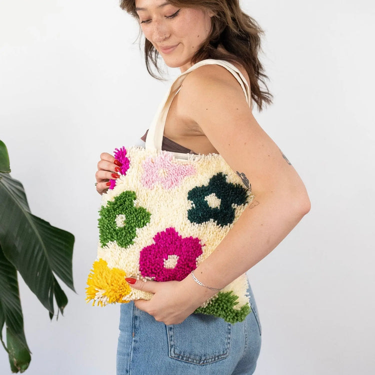 Craft Club Co BLOSSOMING Tote Bag Kit | Latch Hook Tote Bag