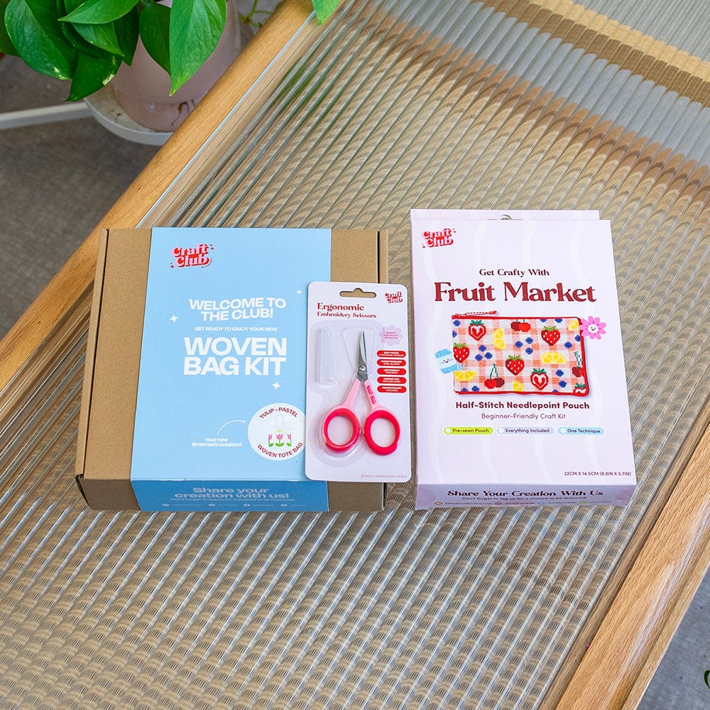 Craft Club Co GIRLS ON THE GO | Half-Stitch Pouch & Woven Bag Bundle