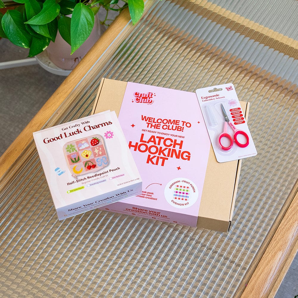 Craft Club Co LUCKY IN LOVE | Half-Stitch Pouch & Latch Hook Bundle