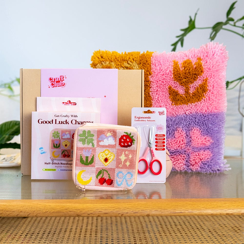Craft Club Co LUCKY IN LOVE | Half-Stitch Pouch & Latch Hook Bundle