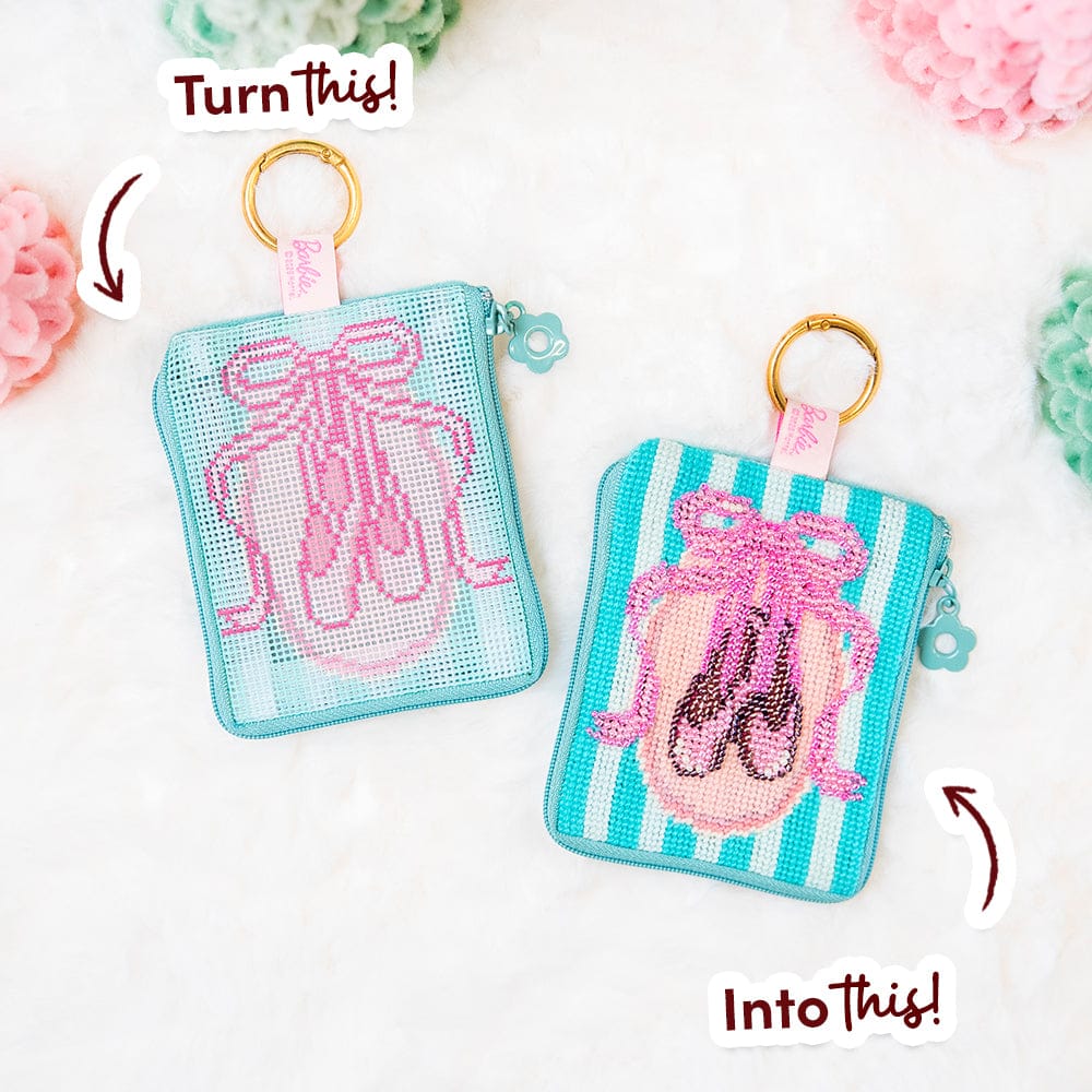 Craft Club THE WHOLE BALLET - Needlepoint Bundle — Ballet Shoes wallet before and after stitching