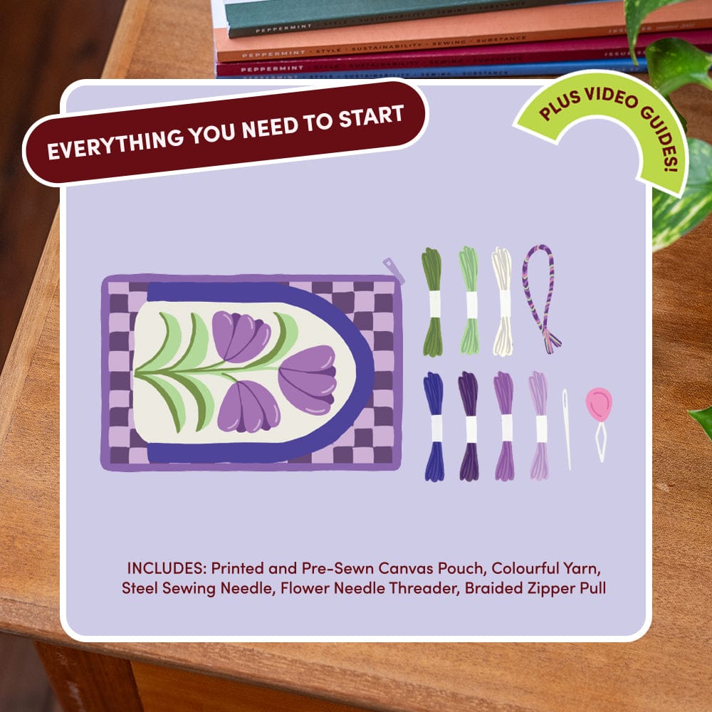 Craft Club Co Purple Petunias - Needlepoint Pouch Kit