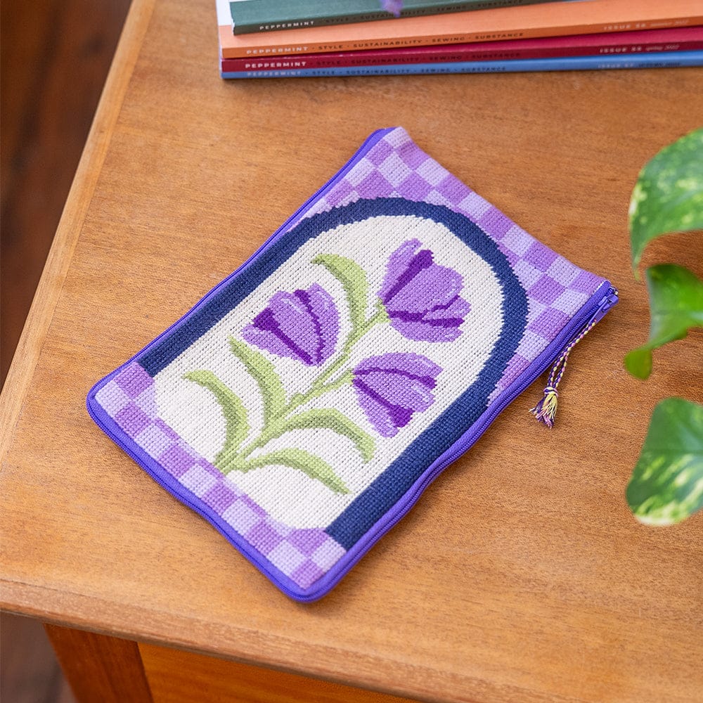 Craft Club Co Purple Petunias - Needlepoint Pouch Kit
