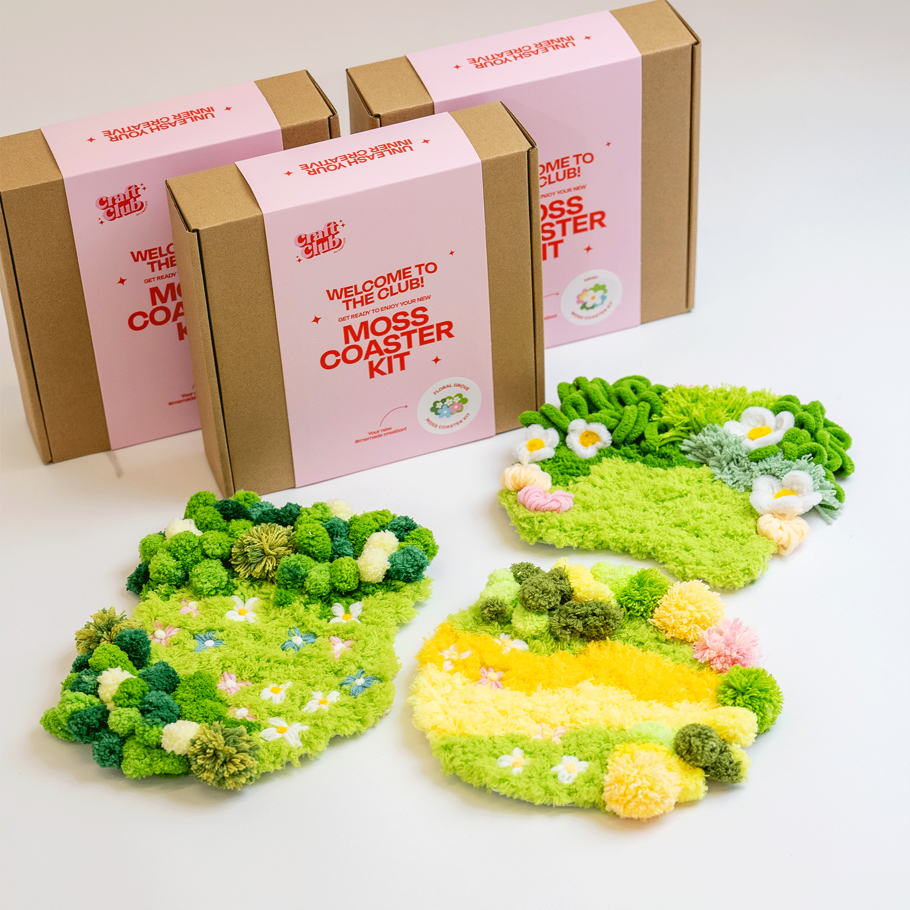 Craft Club Co FUZZY & FLORAL Moss Coaster Bundle