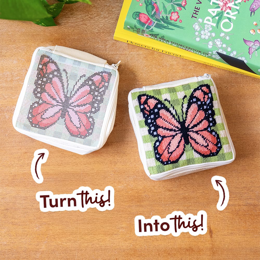 Craft Club GINGHAM BUTTERFLY - Needlepoint Pouch Kit