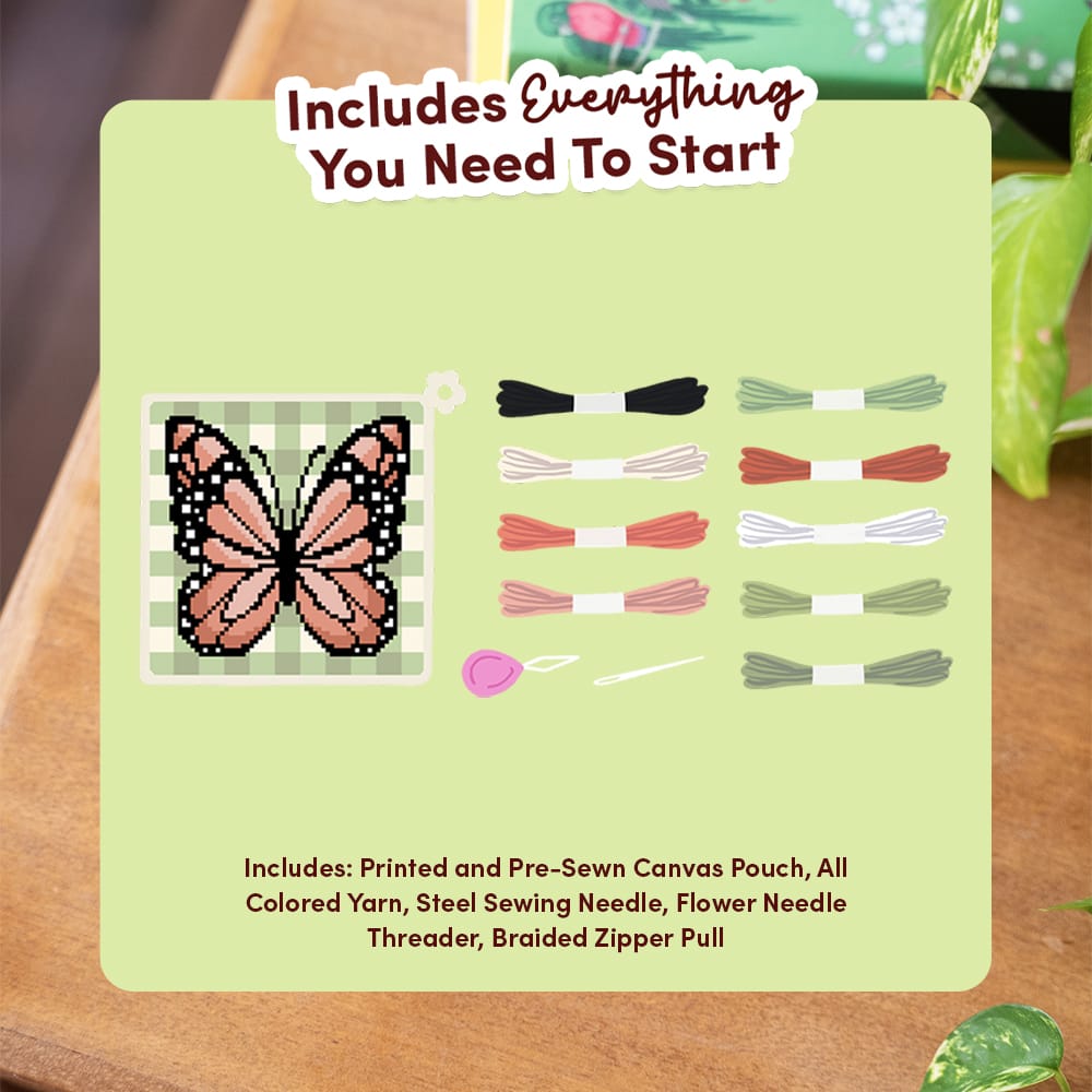 Craft Club GINGHAM BUTTERFLY - Needlepoint Pouch Kit