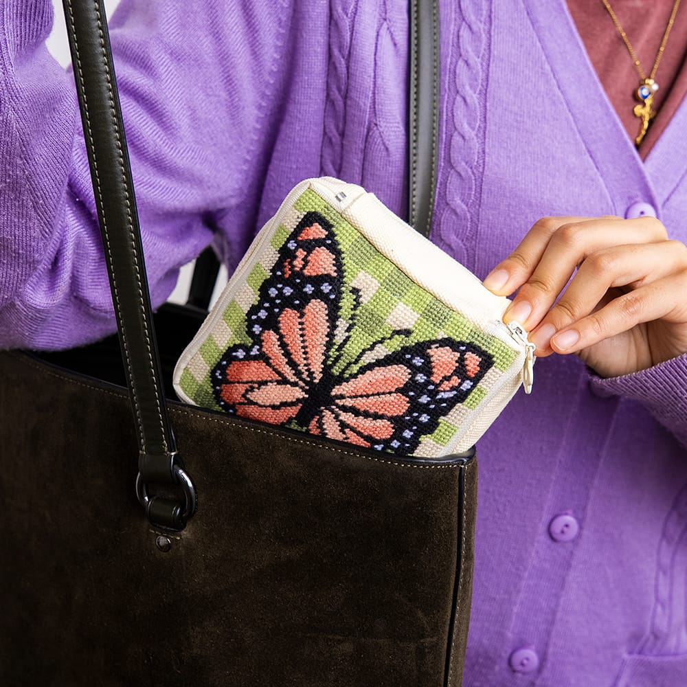 Craft Club GINGHAM BUTTERFLY - Needlepoint Pouch Kit