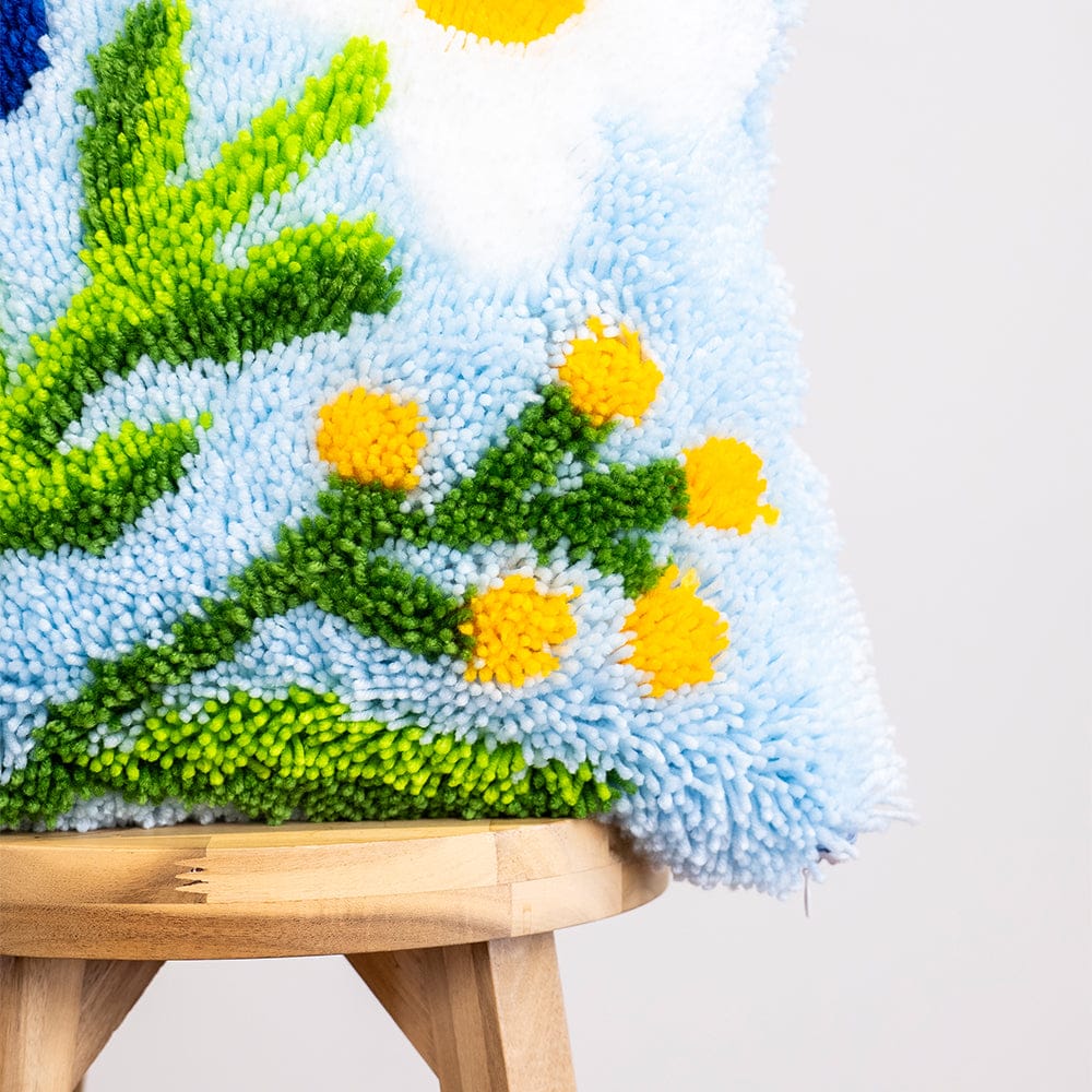 Craft Club Baby Blue Wild Blooms - Latch Hook Cushion Kit