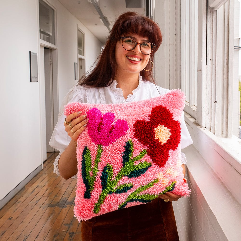 Craft Club Fuchsia Wild Blooms - Latch Hook Cushion Kit