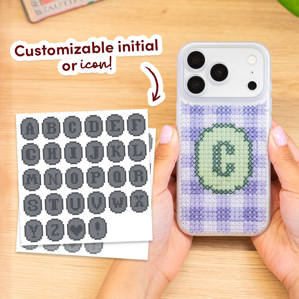 Craft Club Lavender Sage Personalised Initials Cross Stitch Phone Case Kit — customisable initial or icon chart