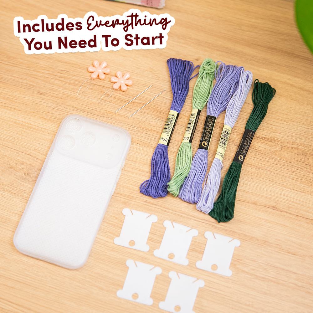 Craft Club Lavender Sage Personalised Initials Cross Stitch Phone Case Kit — includes everything you need to start