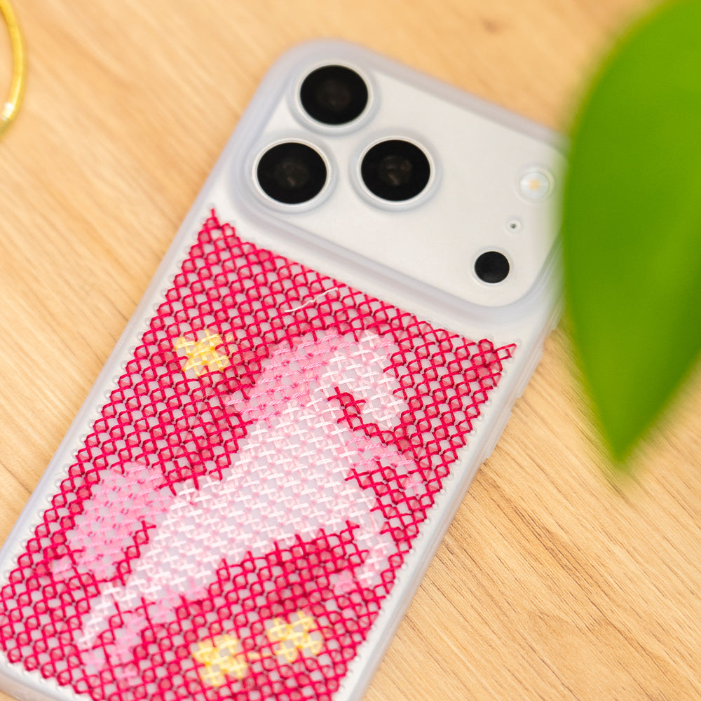 Craft Club Pink Pony Craft Club Cross Stitch Phone Case Kit — finished case close-up