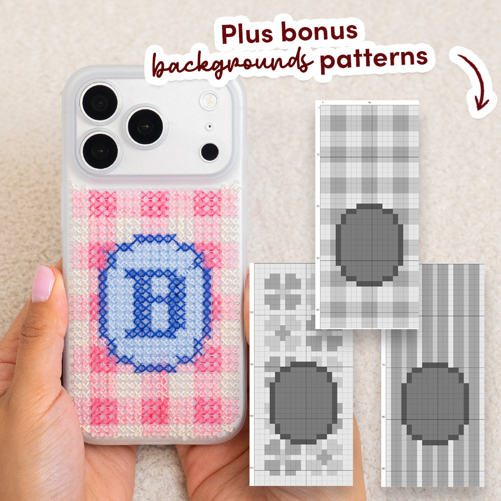 Craft Club Preppy Pink Personalised Initials Cross Stitch Phone Case Kit — plus bonus background patterns