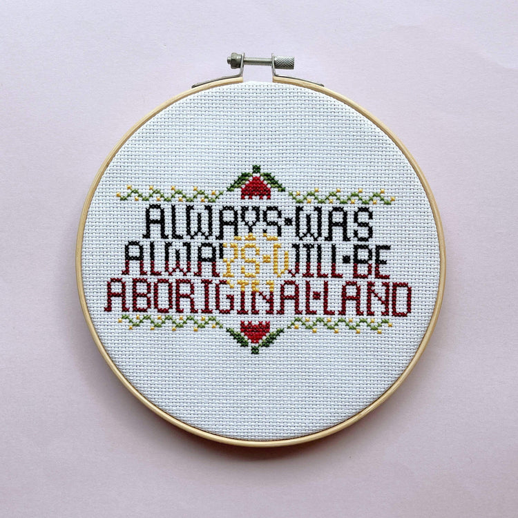 Craft Club Co ALWAYS WAS, ALWAYS WILL BE Cross Stitch Kit. The design with a plain pink background.