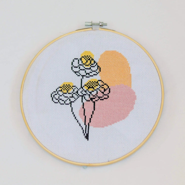 Craft Club Co BLOOM Cross Stitch Kit. The design with a plain white background.