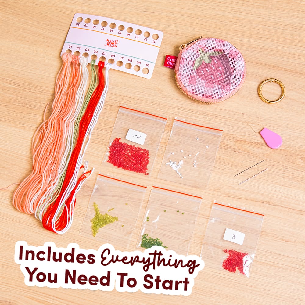Craft Club Co ITTY BITTY STRAWBERRY - Beaded Pouch Kit