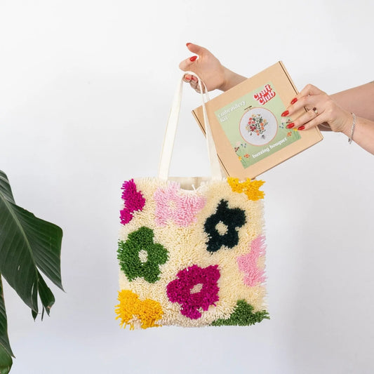 Craft Club Co BLOSSOMING Tote Bag Kit | Latch Hook Tote Bag