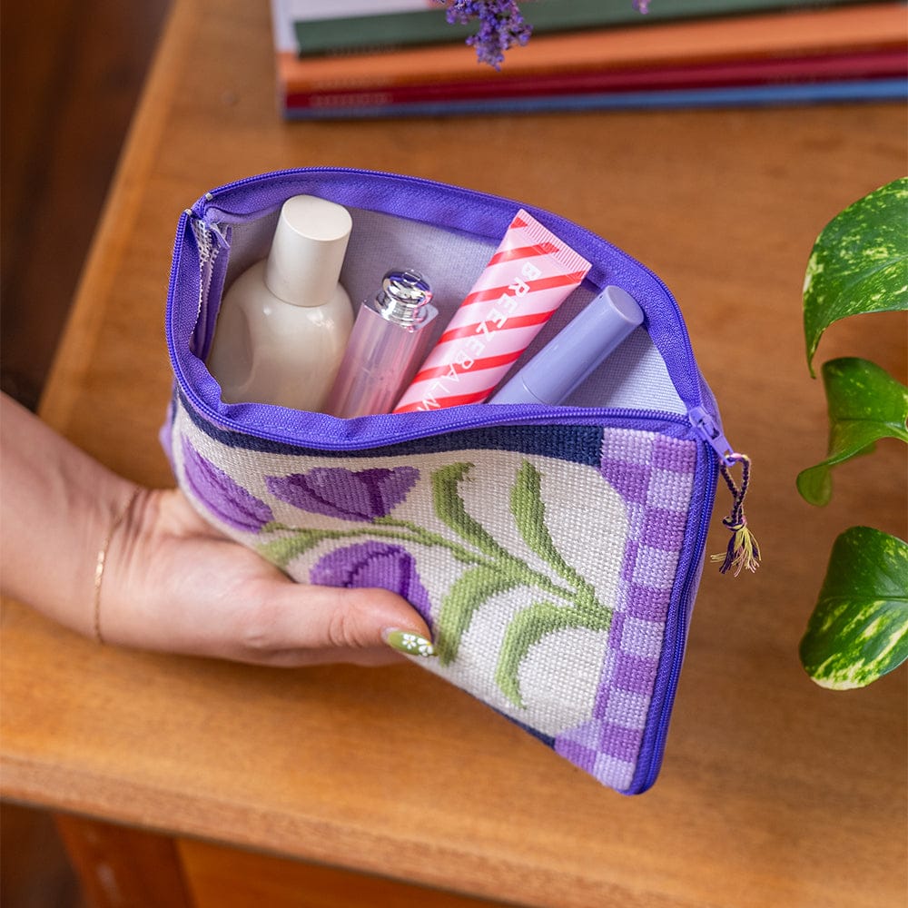 Craft Club Co Purple Petunias - Needlepoint Pouch Kit