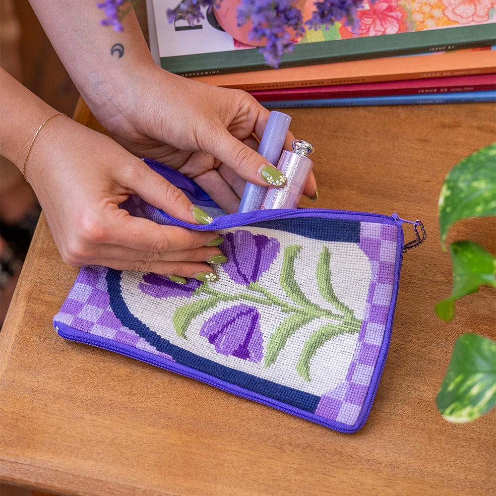 Craft Club Co Purple Petunias - Needlepoint Pouch Kit