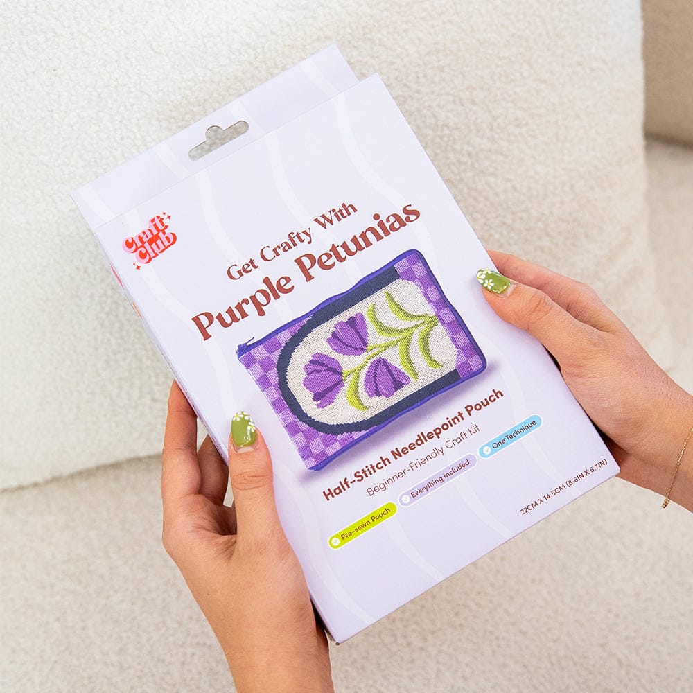 Craft Club Co Purple Petunias - Needlepoint Pouch Kit