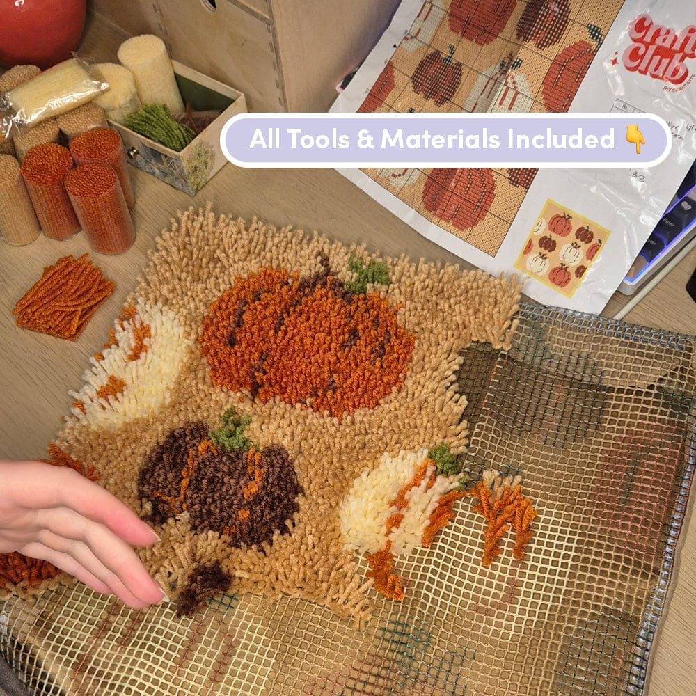 Craft Club Co PUMPKIN SPICE Latch Hooking Cushion Kit
