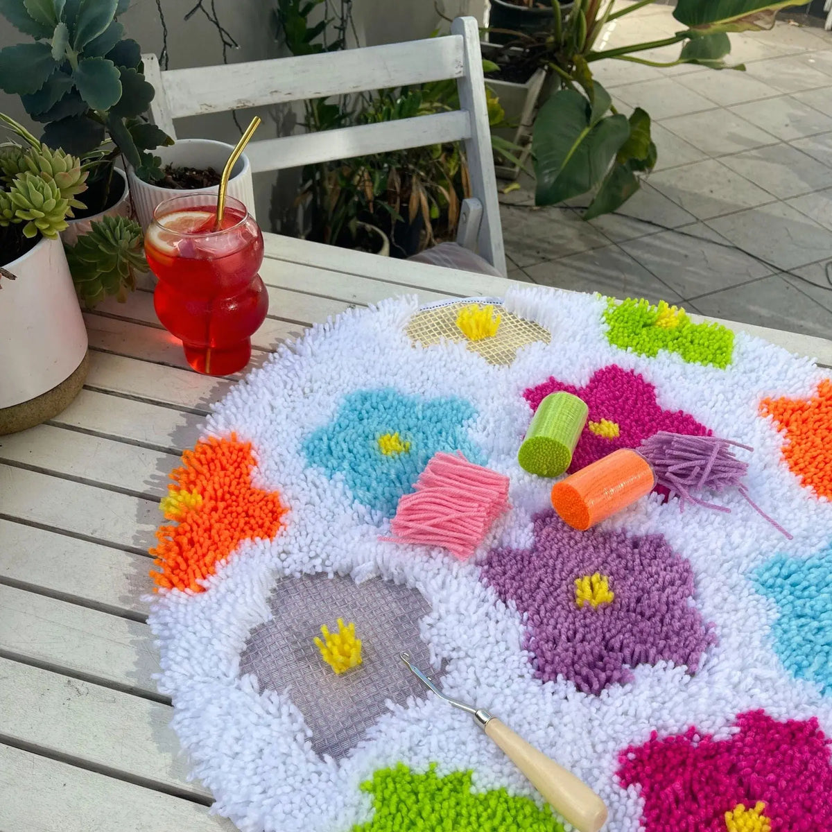 Making Rugging Craft FLOWER BOMB RAINBOW Latch Hook Rug Making Kit | Craft Club