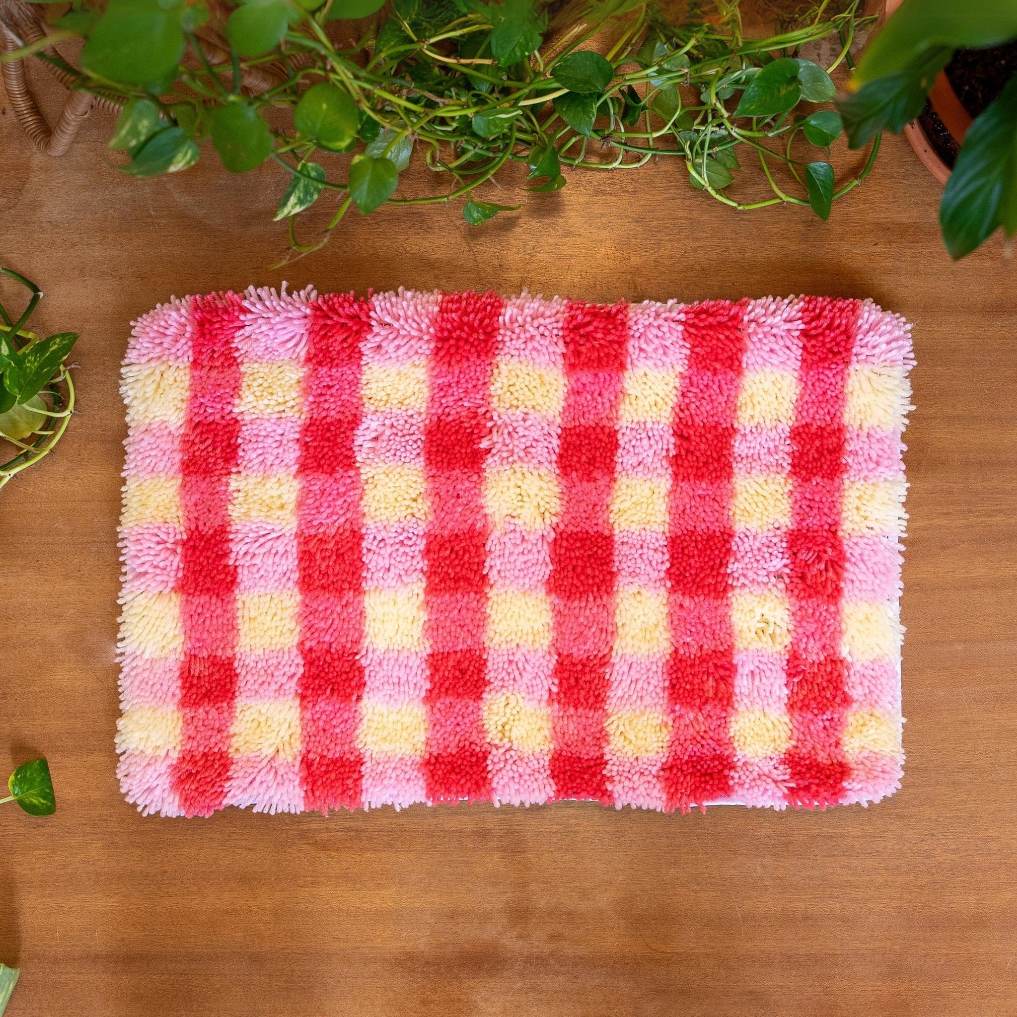 PINK LEMONADE | GINGHAM Latch Hook Rug Making Kit | Craft Club