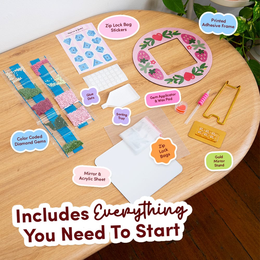 Craft Club Strawberry Sweetheart - Diamond Painting Mirror Frame Kit
