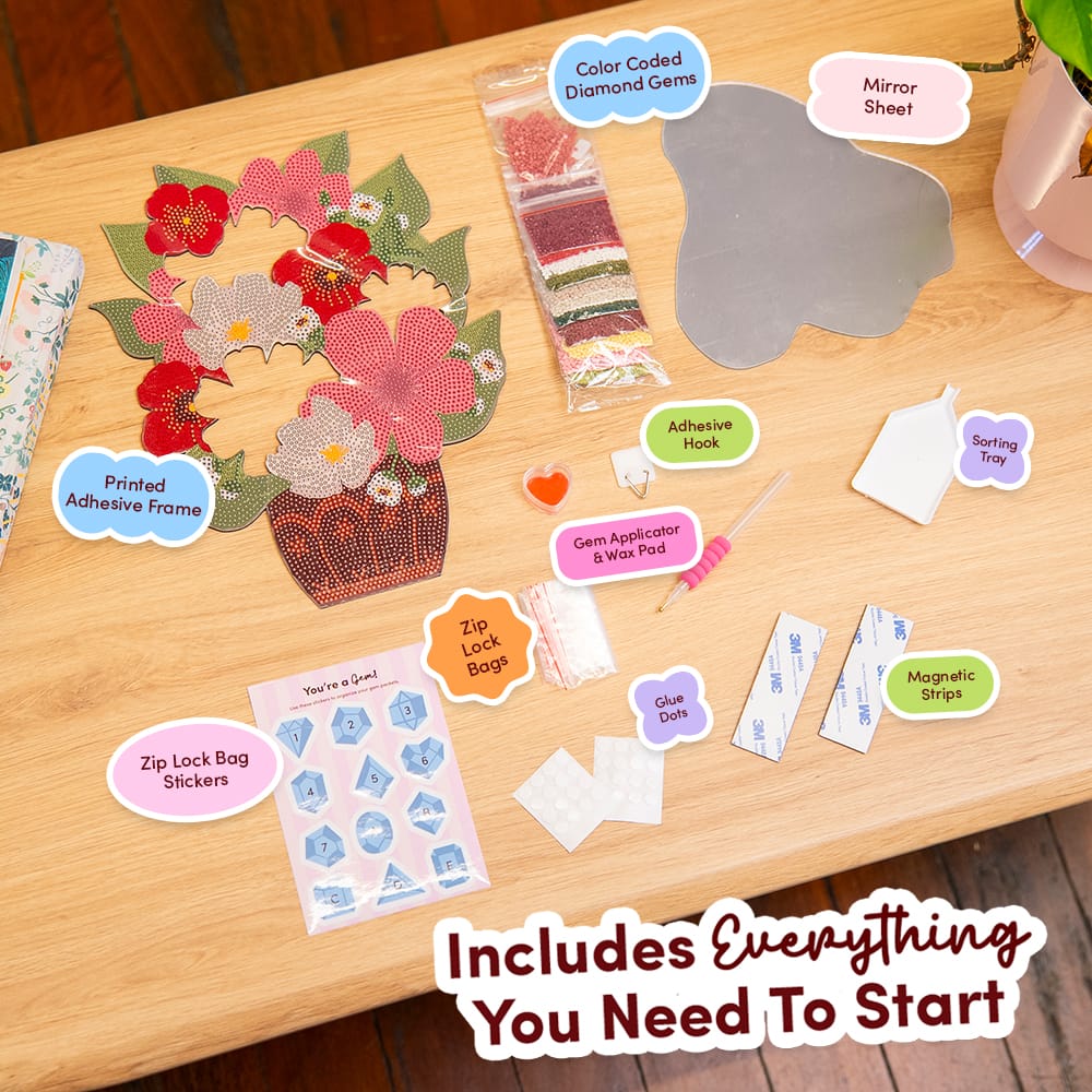 Craft Club In Bloom - Diamond Painting Mirror Wall Hanging Kit
