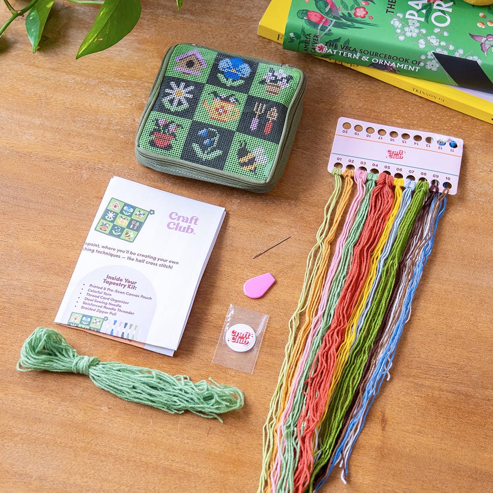 Craft Club GARDEN CHARMS - Needlepoint Pouch Kit