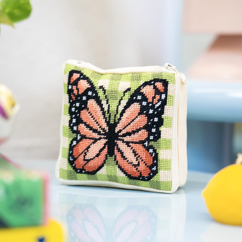 Craft Club GINGHAM BUTTERFLY - Needlepoint Pouch Kit