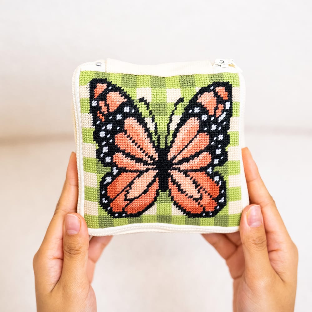 Craft Club GINGHAM BUTTERFLY - Needlepoint Pouch Kit