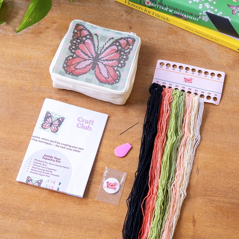 Craft Club GINGHAM BUTTERFLY - Needlepoint Pouch Kit