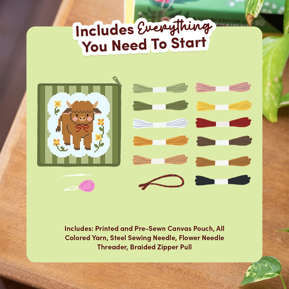Craft Club HIGHLAND COW - Needlepoint Pouch Kit