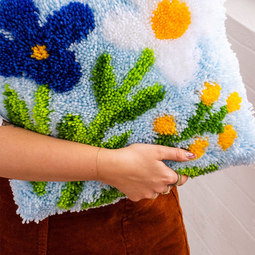Craft Club Baby Blue Wild Blooms - Latch Hook Cushion Kit