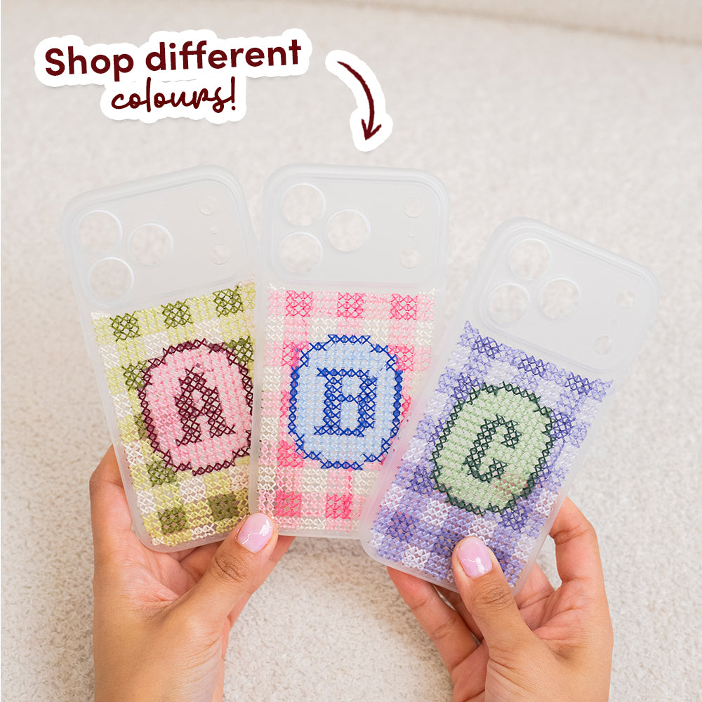 Craft Club Lavender Sage Personalised Initials Cross Stitch Phone Case Kit — shop different colours