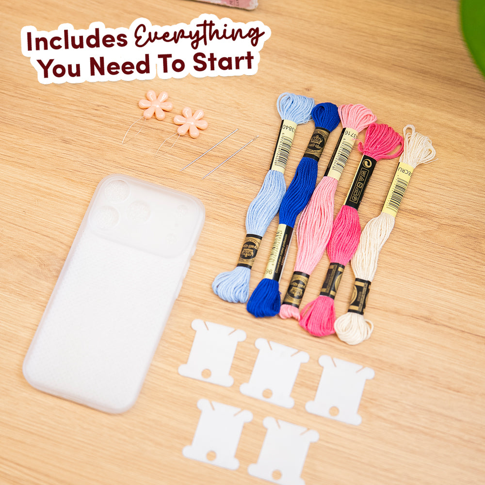 Craft Club Preppy Pink Personalised Initials Cross Stitch Phone Case Kit — includes everything you need to start