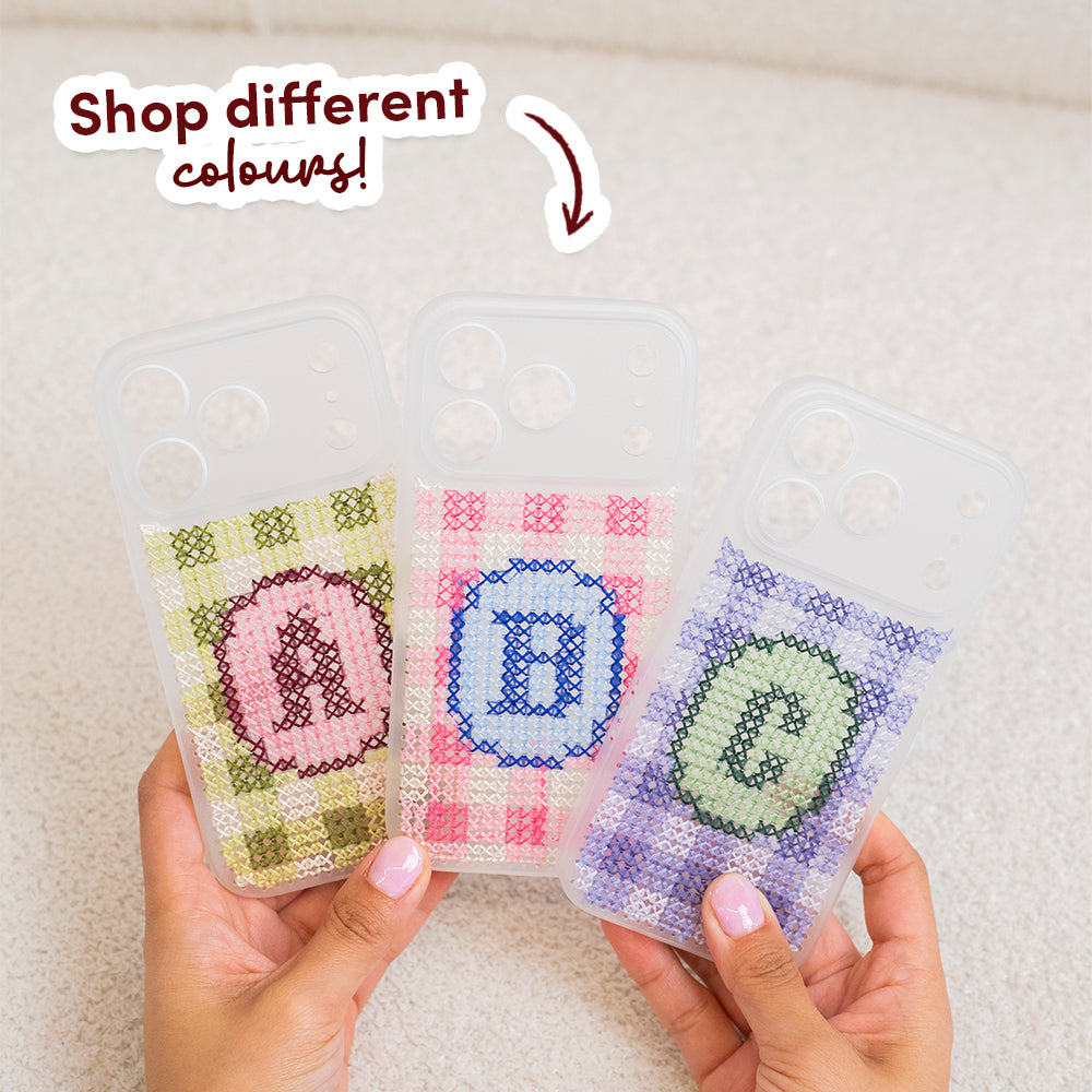 Craft Club Preppy Pink Personalised Initials Cross Stitch Phone Case Kit — shop different colours