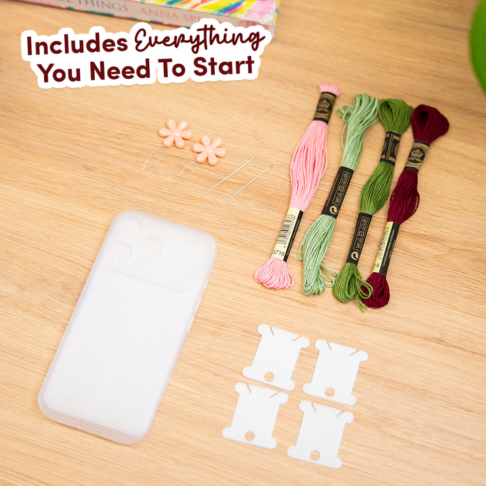 Craft Club Strawberry Matcha Personalised Initials Cross Stitch Phone Case Kit — includes everything you need to start