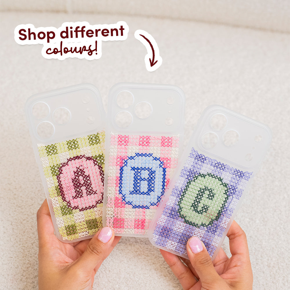 Craft Club Strawberry Matcha Personalised Initials Cross Stitch Phone Case Kit — shop different colours
