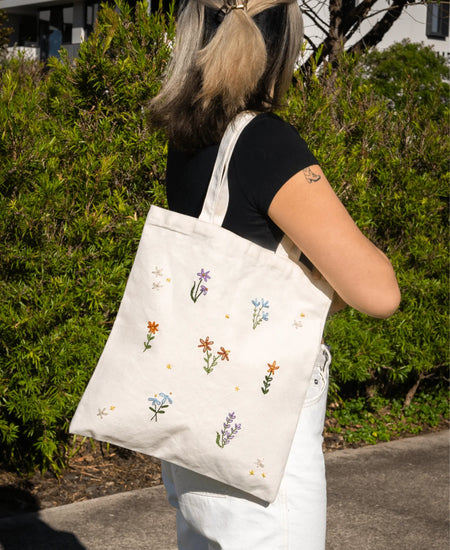 Embroidered tote bag deals