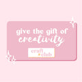 Craft Club Co Craft Club Gift Card. Image shows a pink graphic gift card with the text 