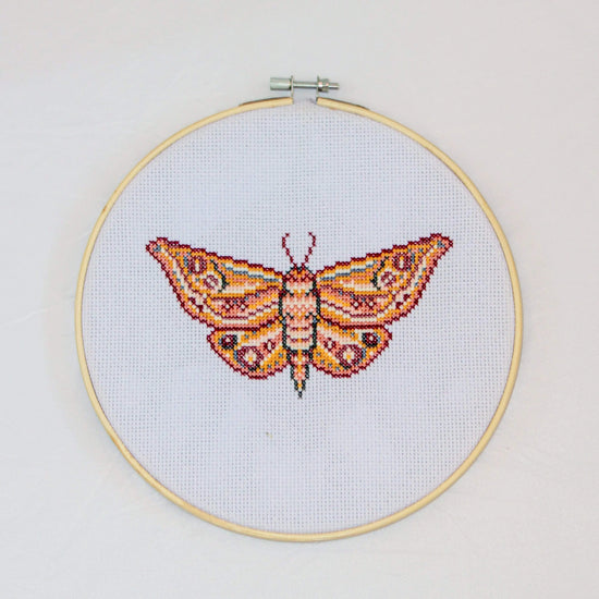 Craft Club Co MOTH Cross Stitch Kit. The design is showing on a plain white background.
